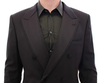 Elegant Black Striped Wool-silk Blend Suit