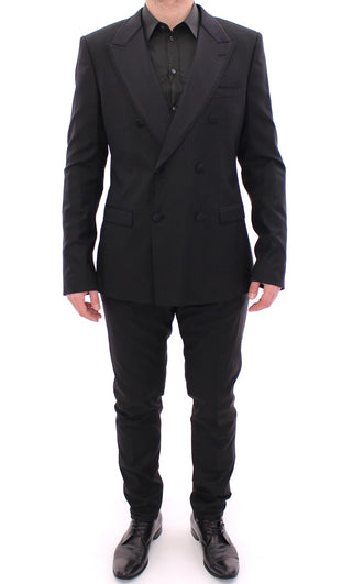 Elegant Black Striped Wool-silk Blend Suit