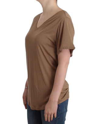 Elegant Short-sleeved Brown Rayon Top