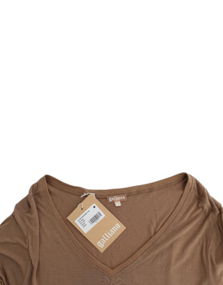 Elegant Short-sleeved Brown Rayon Top