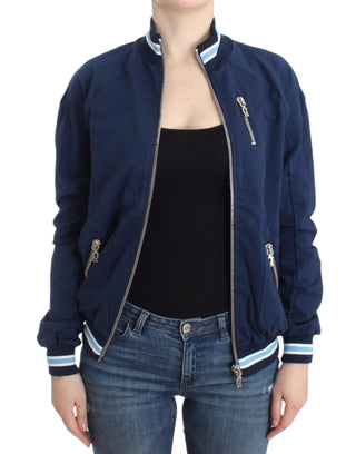 Chic Blue Zip Cardigan With Logo Detail