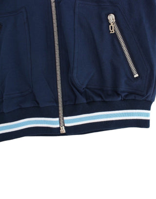 Chic Blue Zip Cardigan With Logo Detail