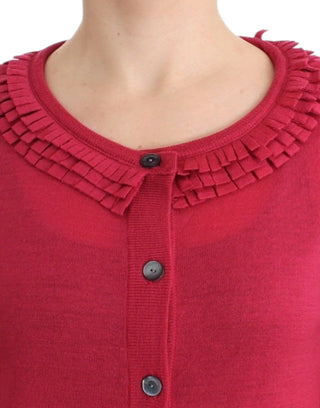 Ruffle Detail Wool Cardigan In Pink