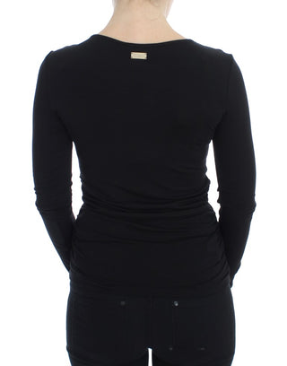 Elegant V-neck Black Viscose Blend Sweater