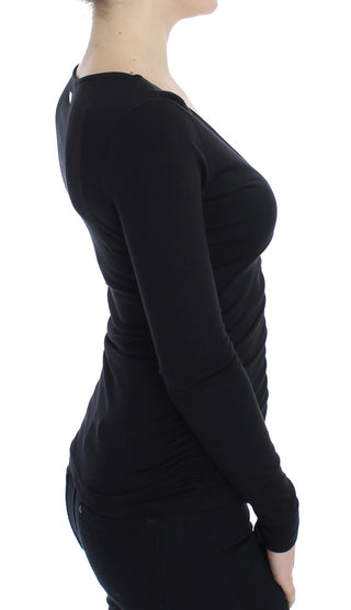 Elegant V-neck Black Viscose Blend Sweater