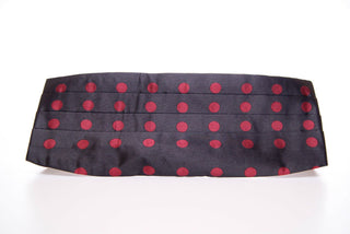 Exquisite Black Silk Cummerbund With Red Polka Dots