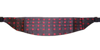 Exquisite Black Silk Cummerbund With Red Polka Dots