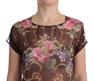 Elegant Floral Silk Blouse With Cap Sleeves