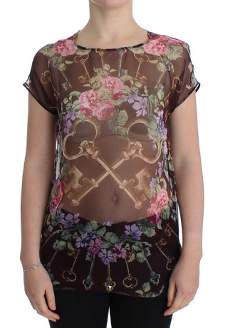 Elegant Floral Silk Blouse With Cap Sleeves