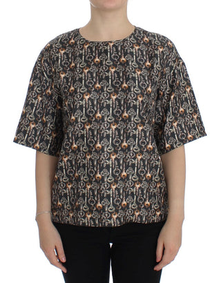 Enchanted Sicily Silk Blouse With Medieval Keys Print