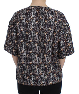 Enchanted Sicily Silk Blouse With Key Print