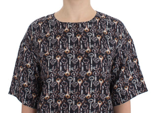 Enchanted Sicily Silk Blouse With Key Print