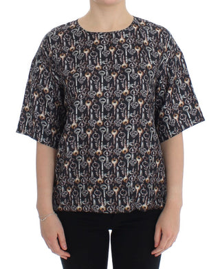 Enchanted Sicily Silk Blouse With Key Print