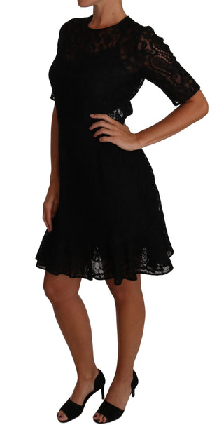 Chic Black Lace Sheath Dress With Silk Lining