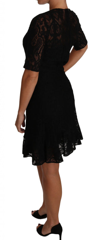 Chic Black Lace Sheath Dress With Silk Lining