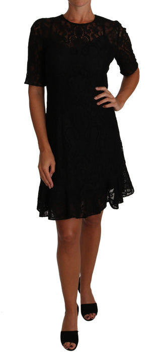 Chic Black Lace Sheath Dress With Silk Lining