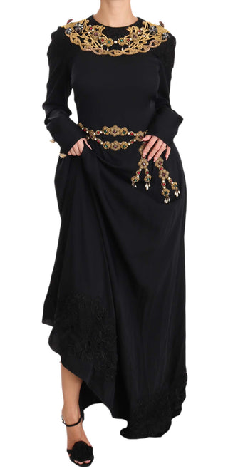 Elegant Maxi Black Dress With Gold Detailing