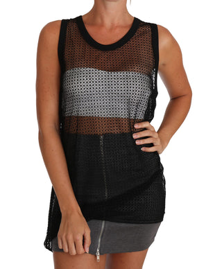 Elegant Sleeveless Black Mesh Top