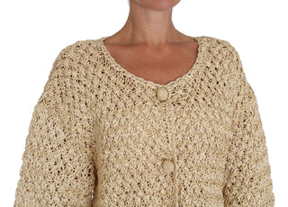 Chic Beige Crochet Knitted Raffia Cardigan