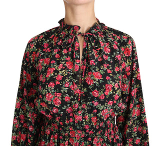 Elegant Black Floral Silk Shirt