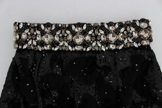 Crystal Sequined Silk High Waist Shorts