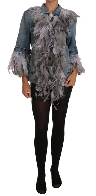 Embellished Feather Denim Extravaganza