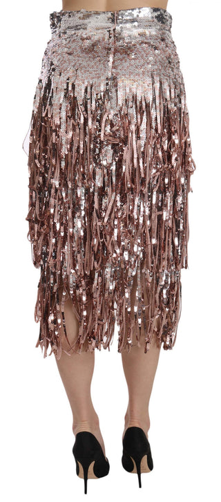 Metallic Sequin Tulle High-waist Midi Skirt