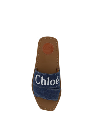 Sumptuous Cotton Woody Slide Sandals In Denim Blue