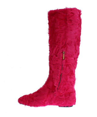 Elegant Pink Lambskin Fur Boots