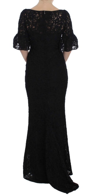 Elegant Black Floral Lace Maxi Dress