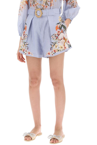 Lexi Tuck Linen Shorts With Floral Motif
