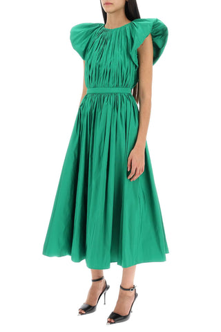 Pleated Open Back Midi Dress