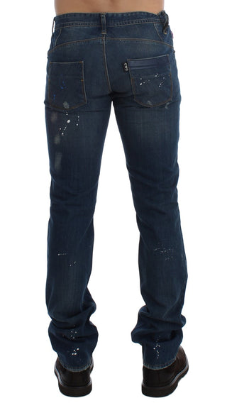 Chic Blue Wash Painted Slim Fit Jeans