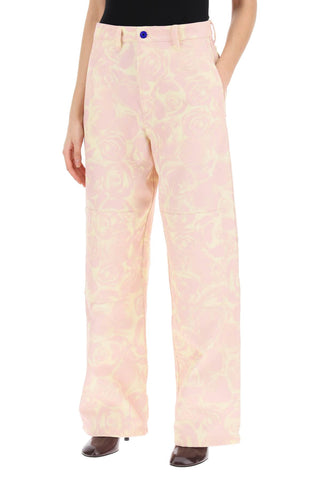 Rose Print Canvas Workwear Pants