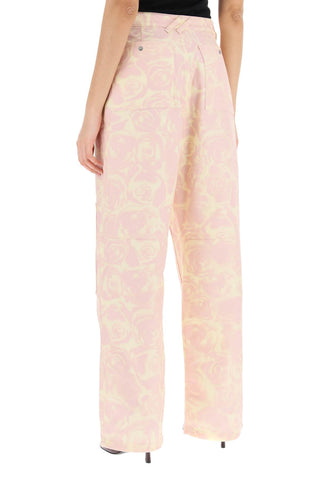 Rose Print Canvas Workwear Pants