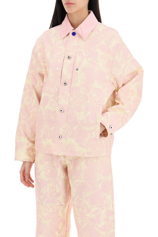 Canvas Workwear Jacket With Rose Print