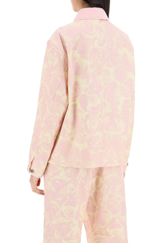 Canvas Workwear Jacket With Rose Print