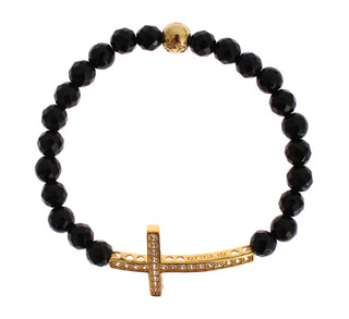 Gold Plated Sterling Bracelet With Cz Diamond Cross