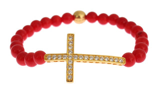 Elegant Gold And Red Coral Beaded Bracelet