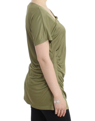 Elegant Green Jersey Blouse With Gold Accents