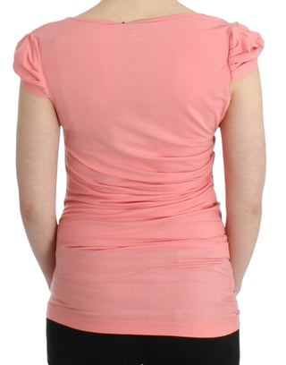 Pink Cotton Blend Tank Top With Cap Sleeves