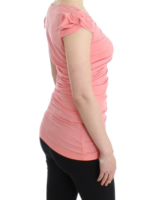 Pink Cotton Blend Tank Top With Cap Sleeves