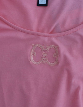 Pink Cotton Blend Tank Top With Cap Sleeves