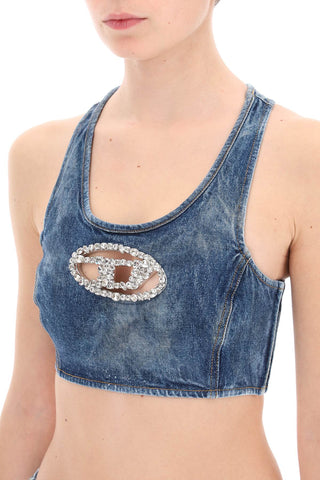 Denim Crop Top With Jewel Buckle