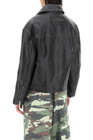 Vintage Leather Jacket With Distressed Effect