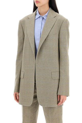 Checked Cotton Blend Blazer With Square