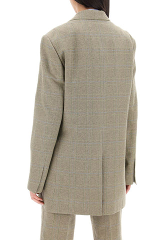 Checked Cotton Blend Blazer With Square