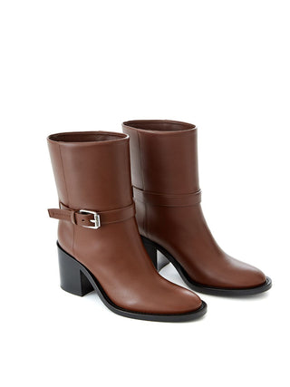 Chic Brown Leather Ankle Boots With Buckle Detail