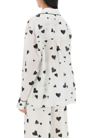 Bunch Of Hearts Print Silk Pajama Shirt