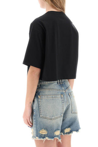 Cropped T-shirt With Metallic Logo